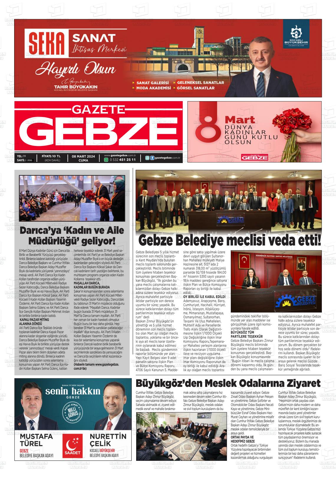 08 Mart 2024 Gebze Gazete Manşeti