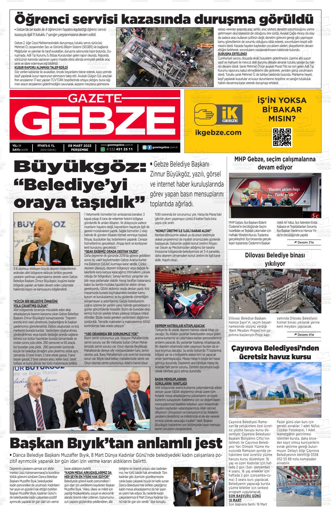 07 Mayıs 2023 Gebze Gazete Manşeti