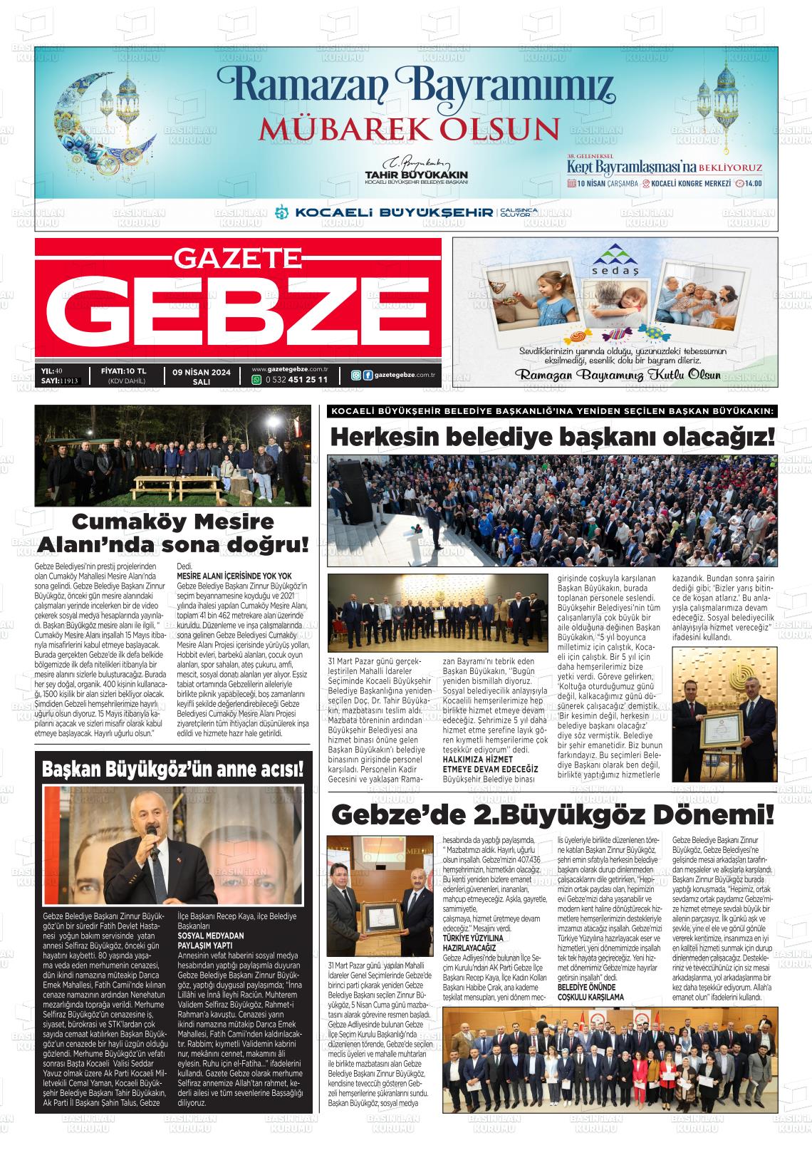 09 Nisan 2024 Gebze Gazete Manşeti