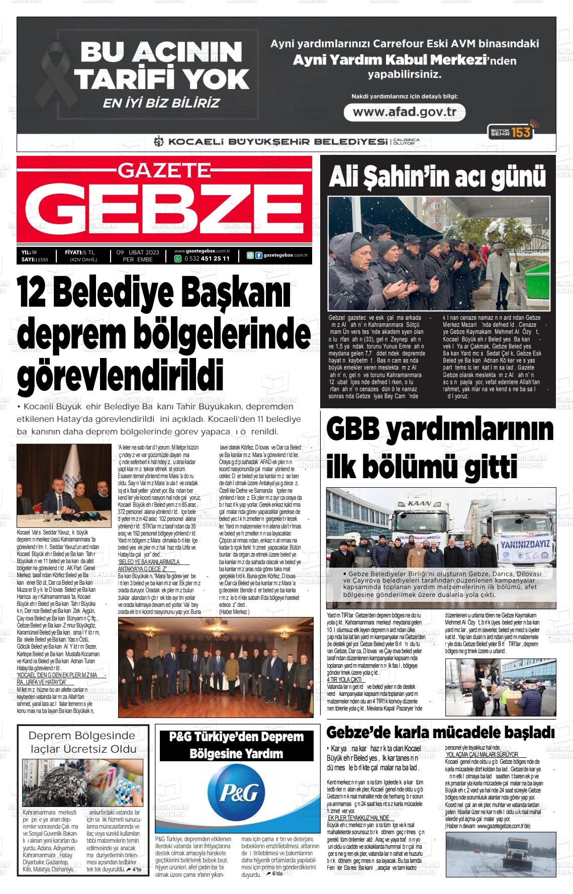 09 Nisan 2023 Gebze Gazete Manşeti