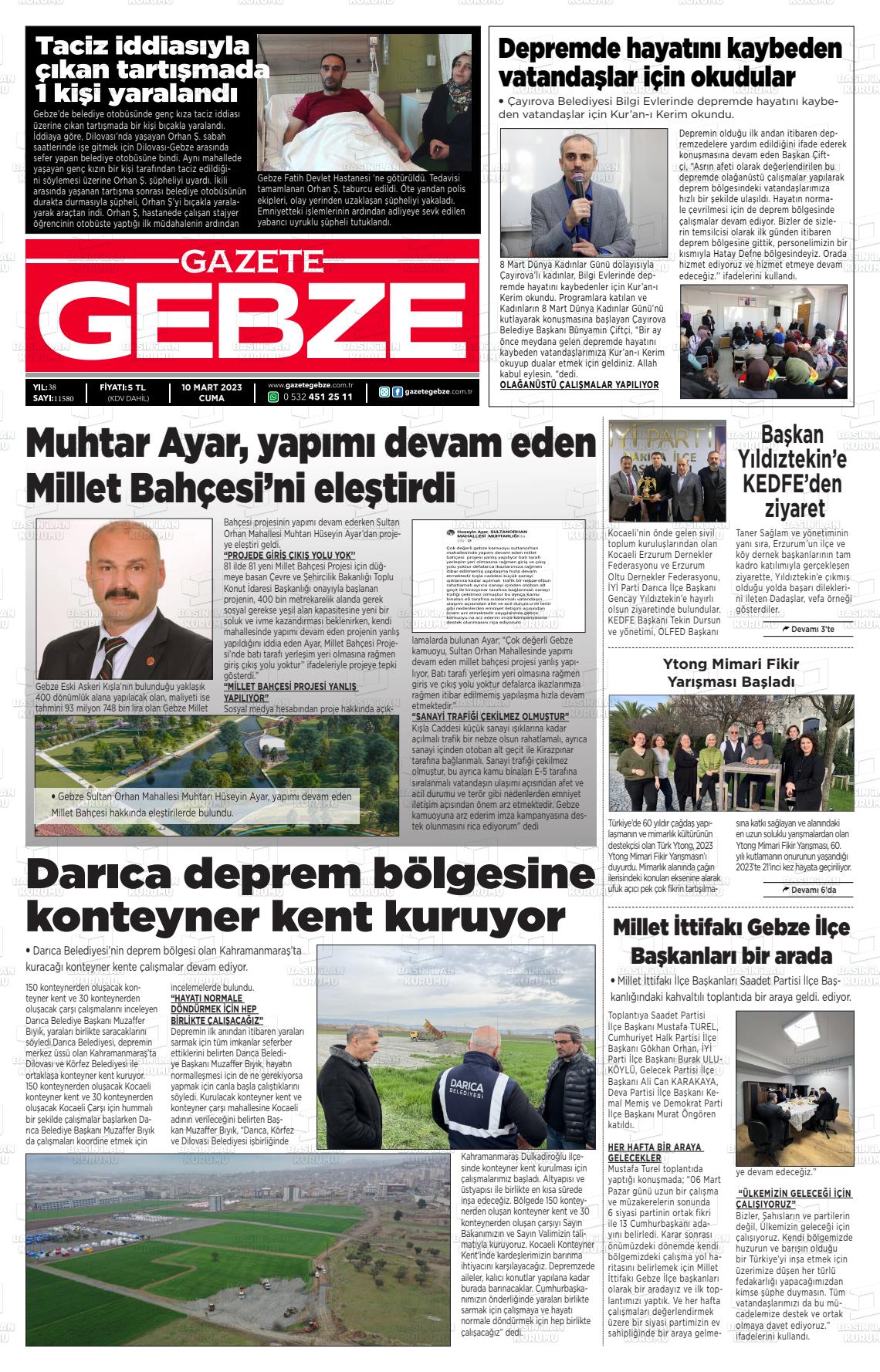 08 Mayıs 2023 Gebze Gazete Manşeti