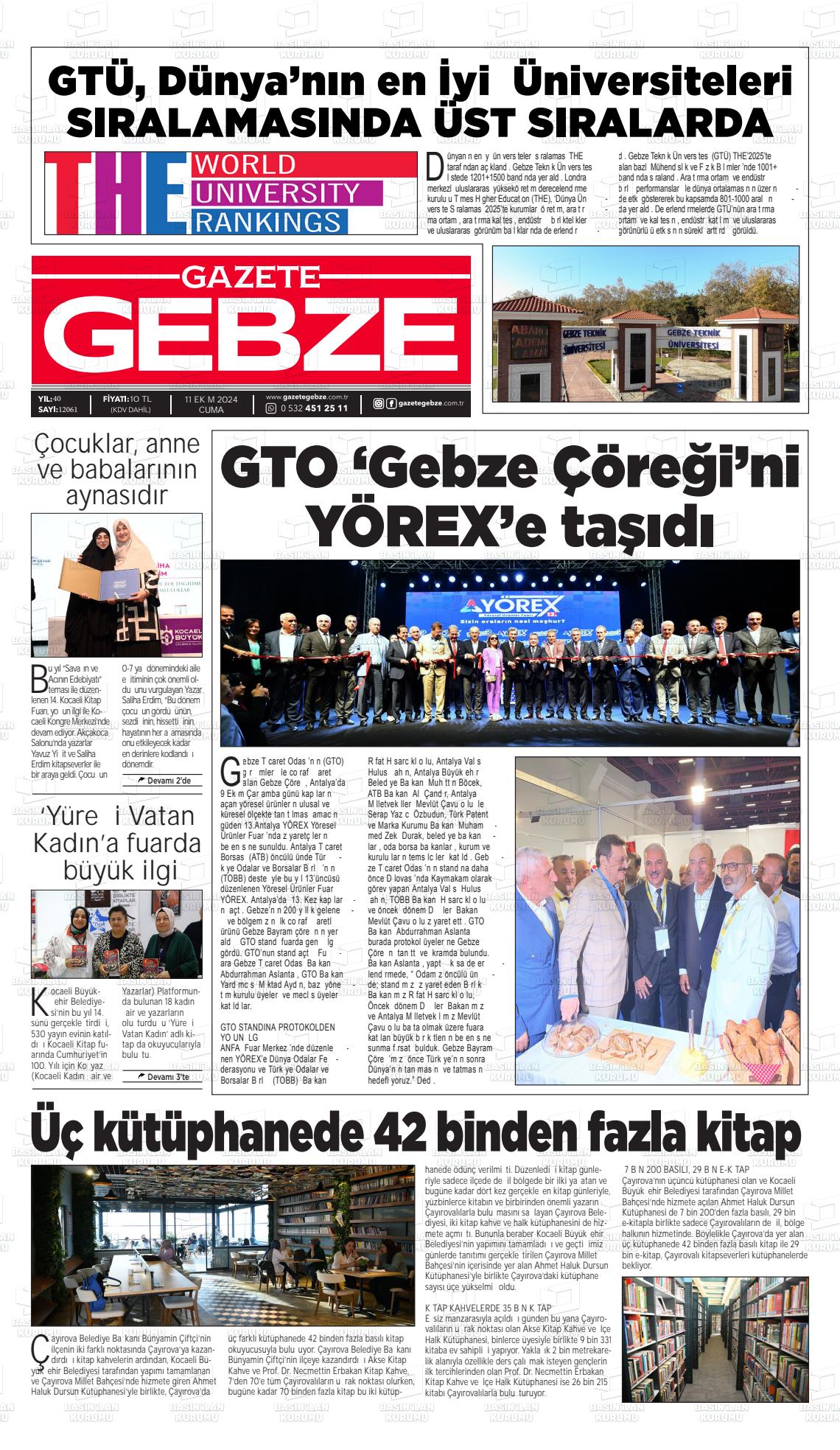 11 Ekim 2024 Gebze Gazete Manşeti