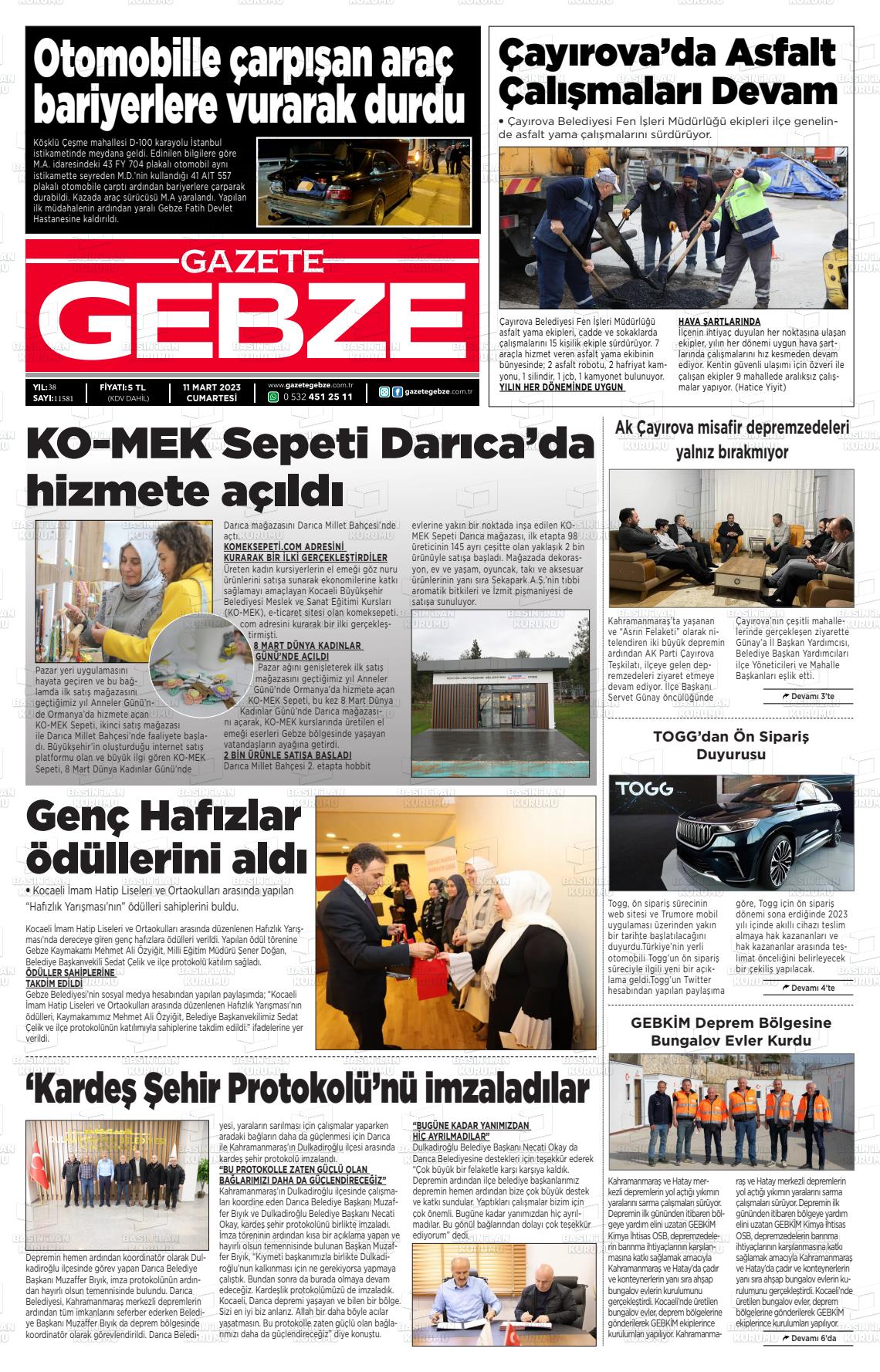 09 Mayıs 2023 Gebze Gazete Manşeti