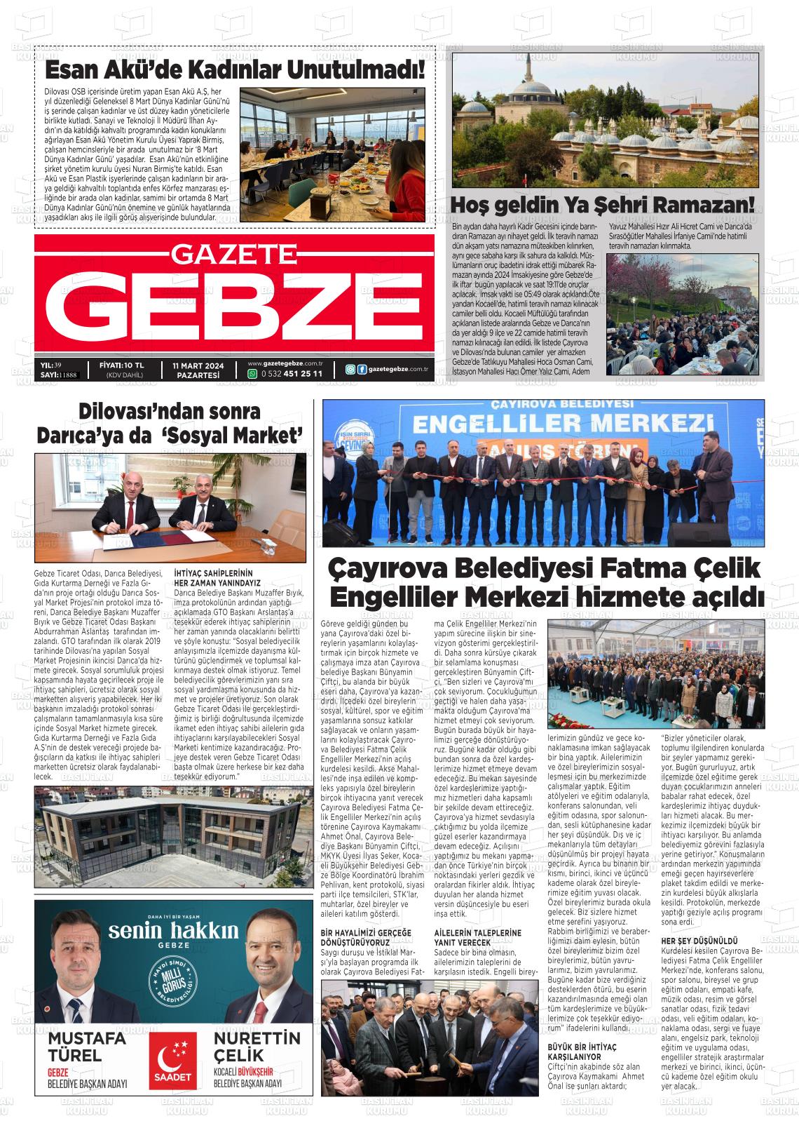 11 Mart 2024 Gebze Gazete Manşeti