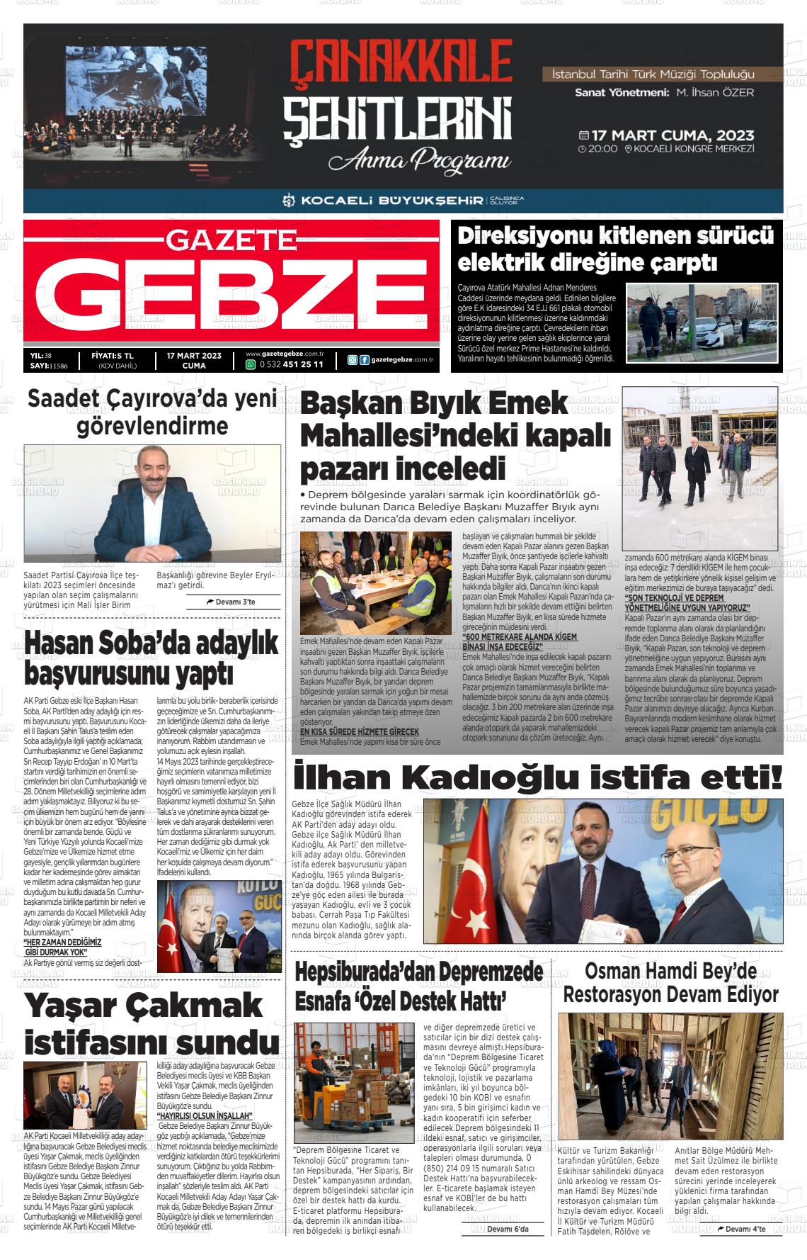 15 Mayıs 2023 Gebze Gazete Manşeti