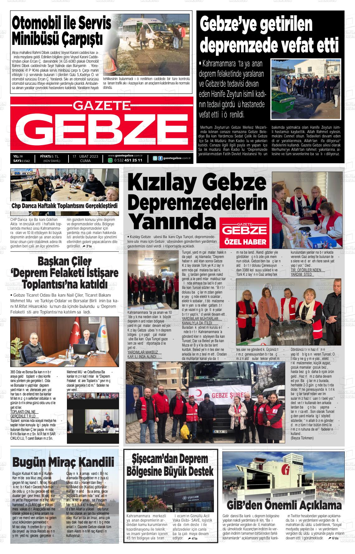 17 Nisan 2023 Gebze Gazete Manşeti