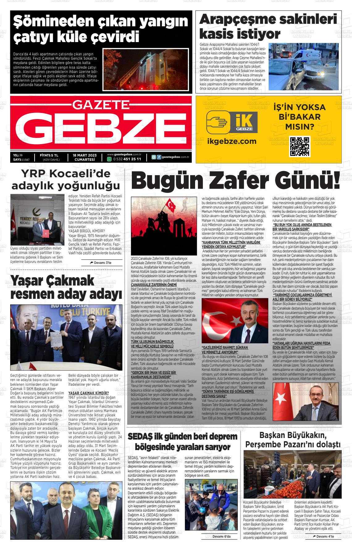 16 Mayıs 2023 Gebze Gazete Manşeti