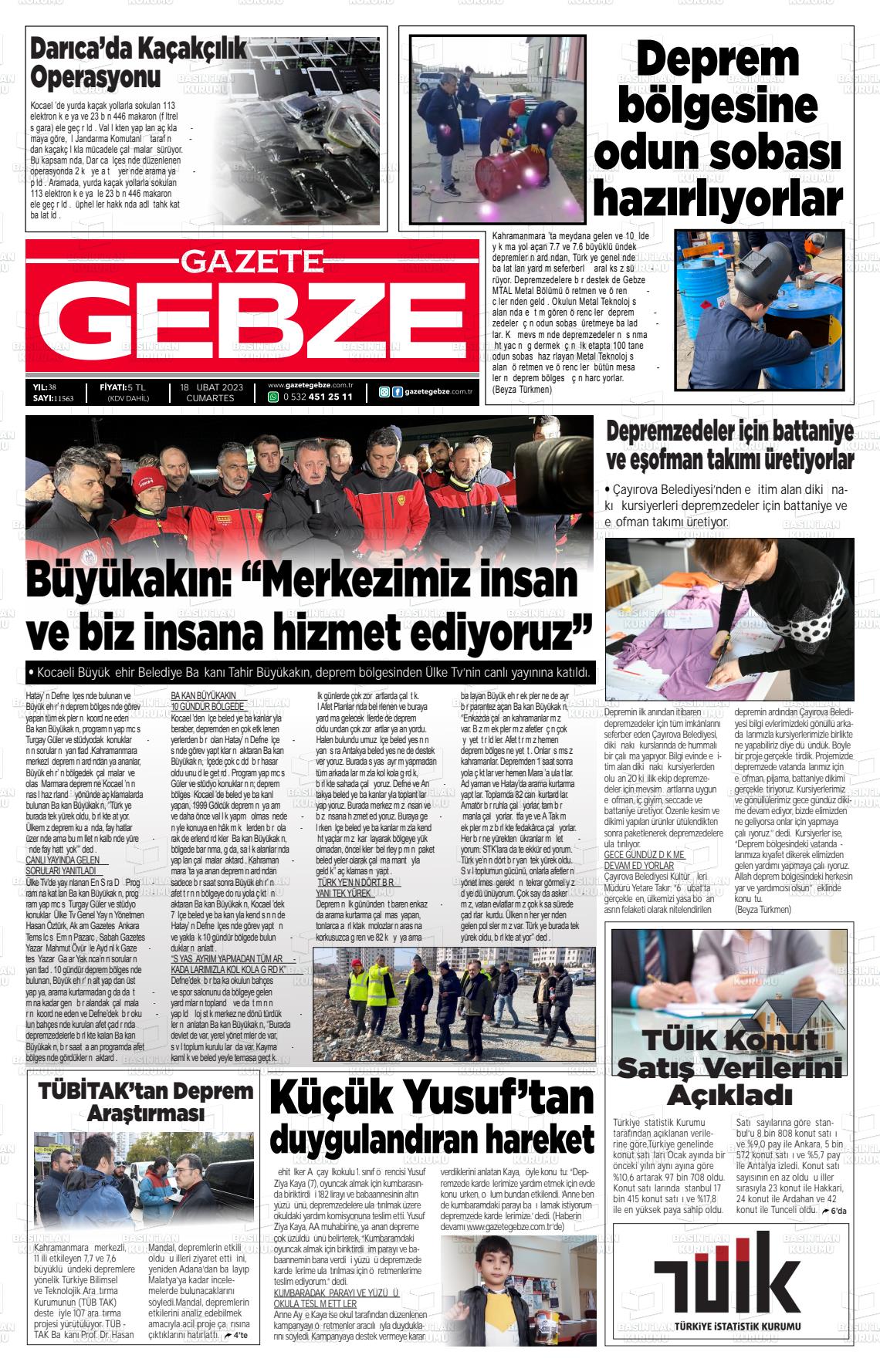 18 Nisan 2023 Gebze Gazete Manşeti