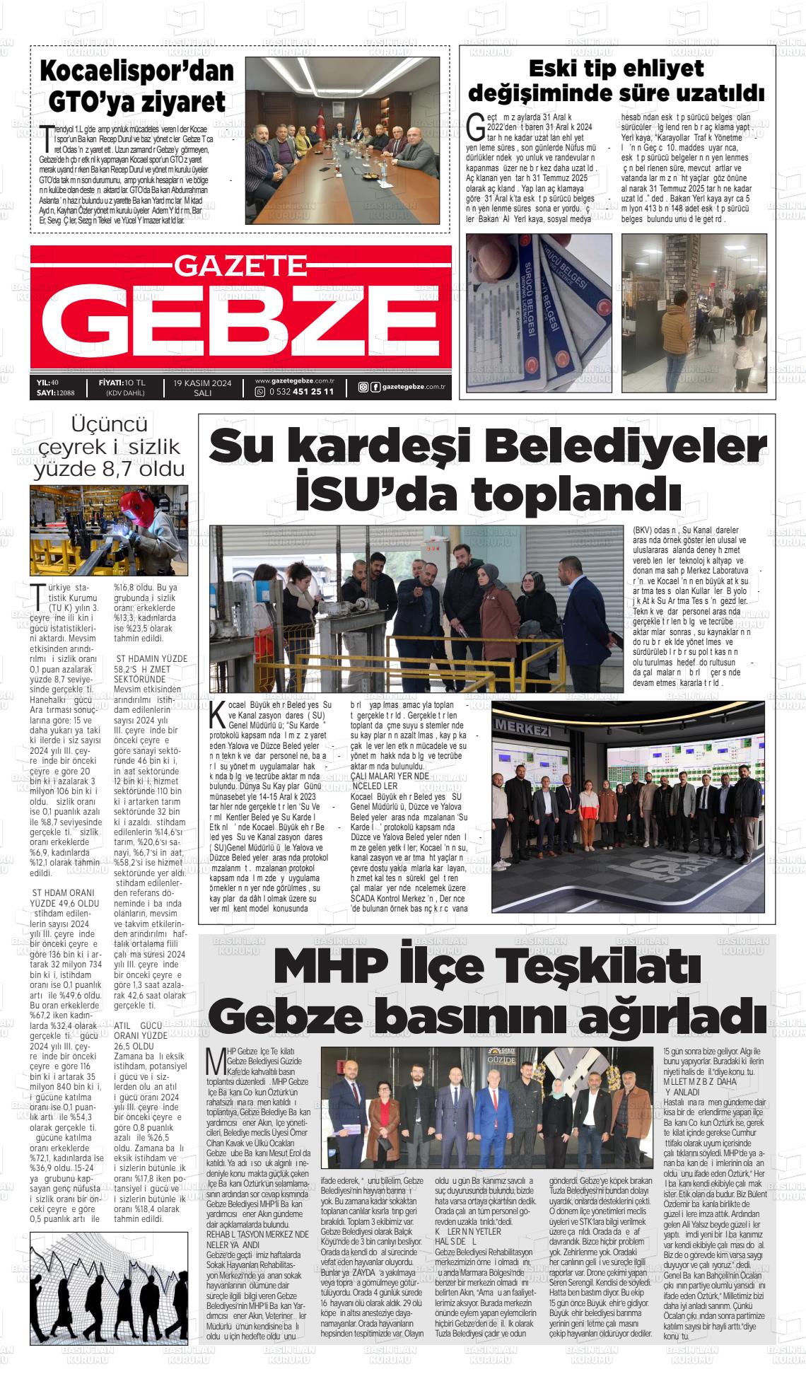 19 Kasım 2024 Gebze Gazete Manşeti