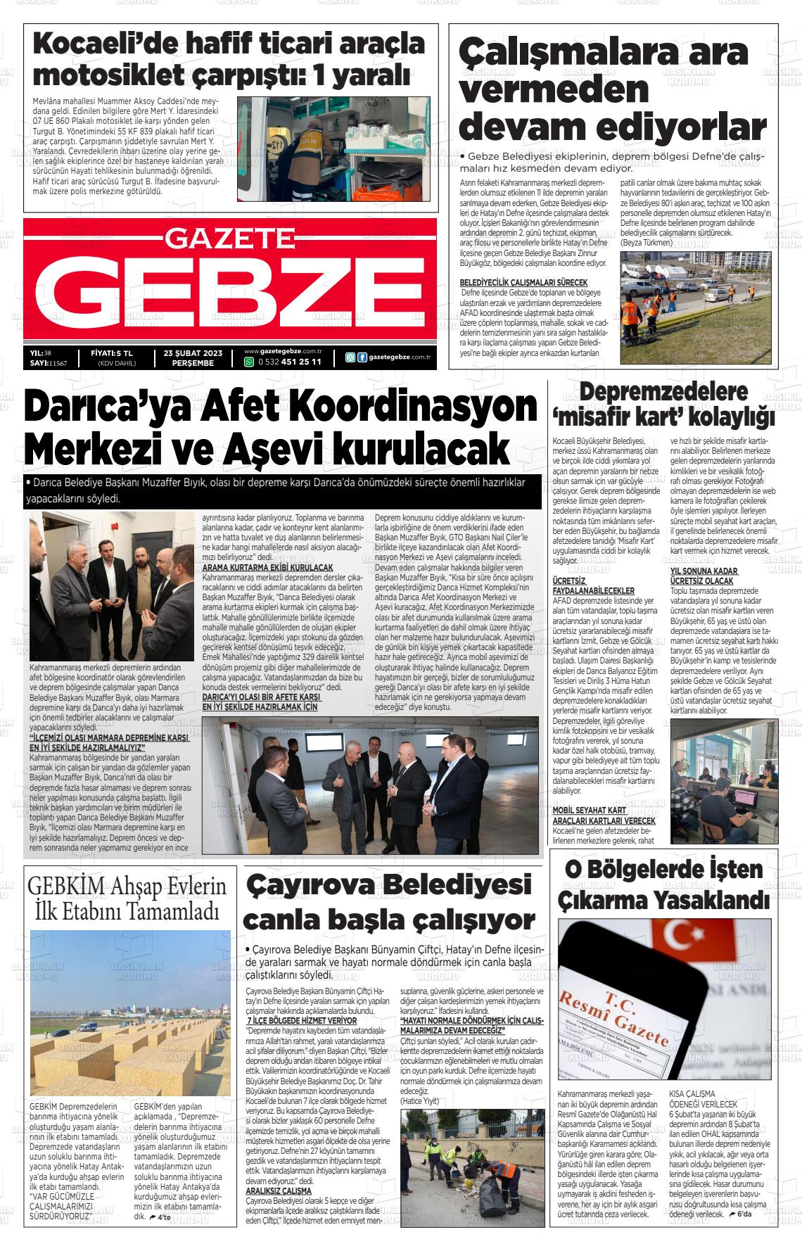 23 Nisan 2023 Gebze Gazete Manşeti