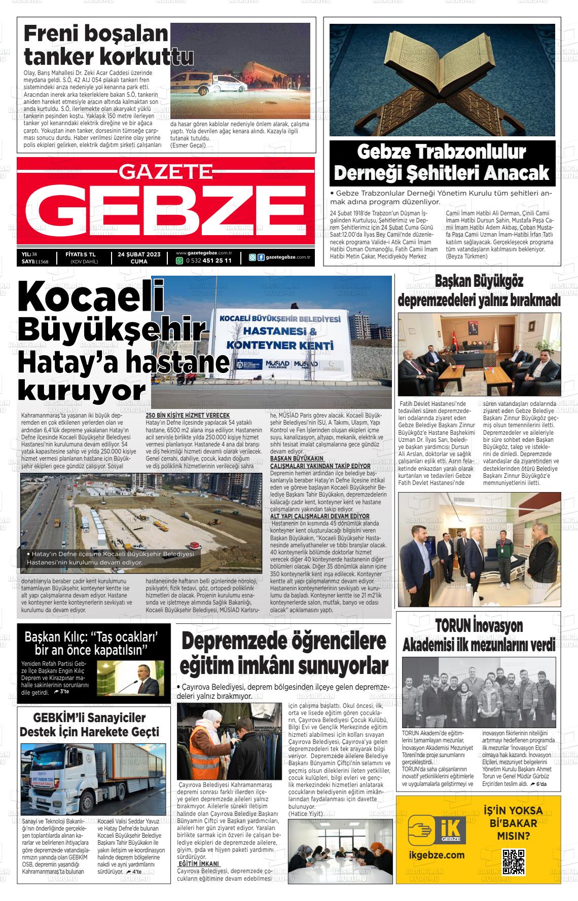 24 Nisan 2023 Gebze Gazete Manşeti