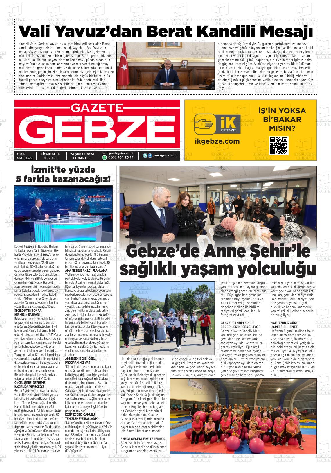 24 Şubat 2024 Gebze Gazete Manşeti