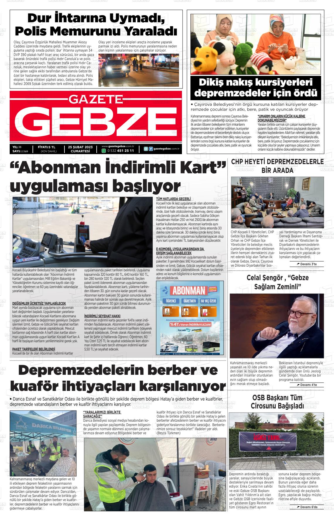 25 Nisan 2023 Gebze Gazete Manşeti