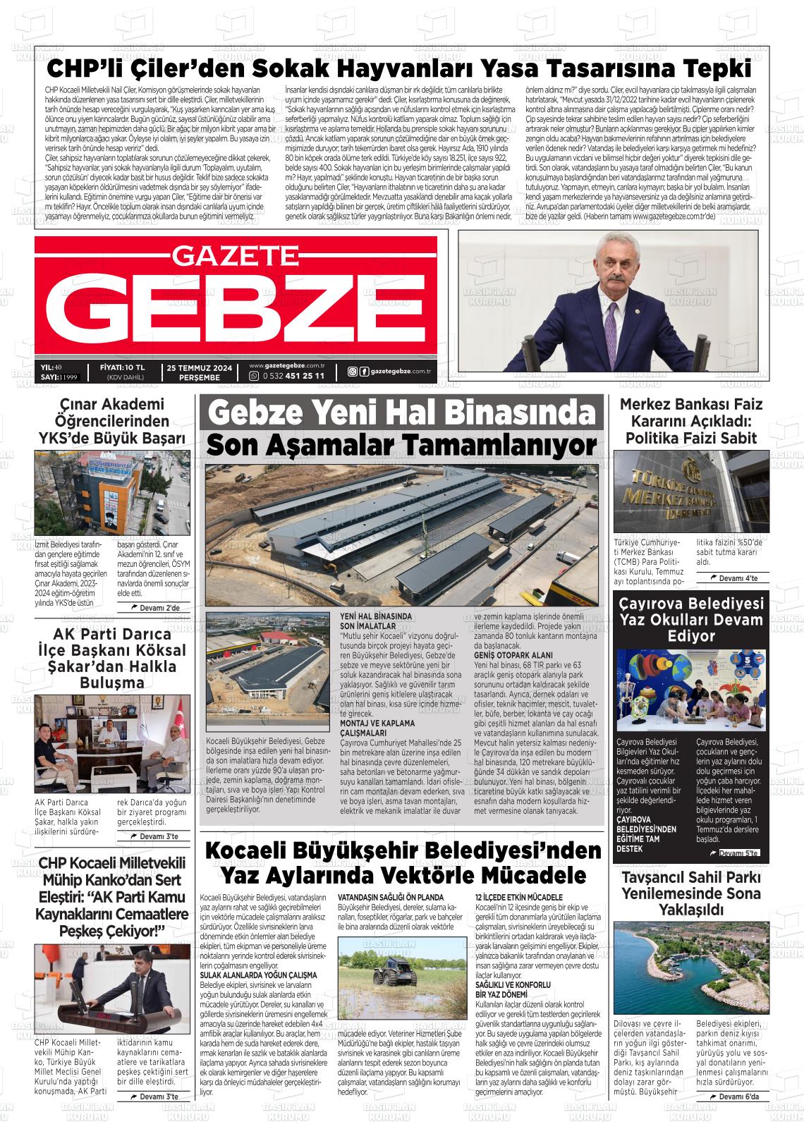 25 Temmuz 2024 Gebze Gazete Manşeti