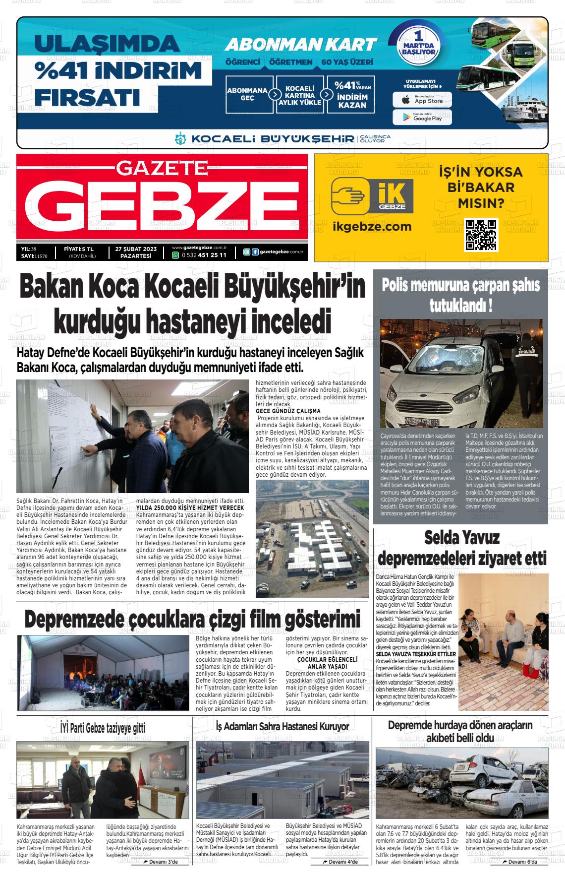 27 Nisan 2023 Gebze Gazete Manşeti