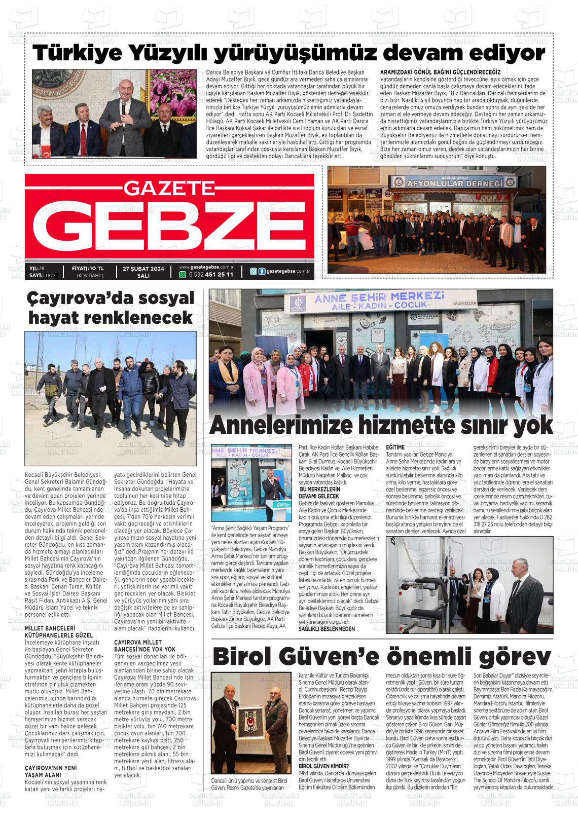 27 Şubat 2024 Gebze Gazete Manşeti