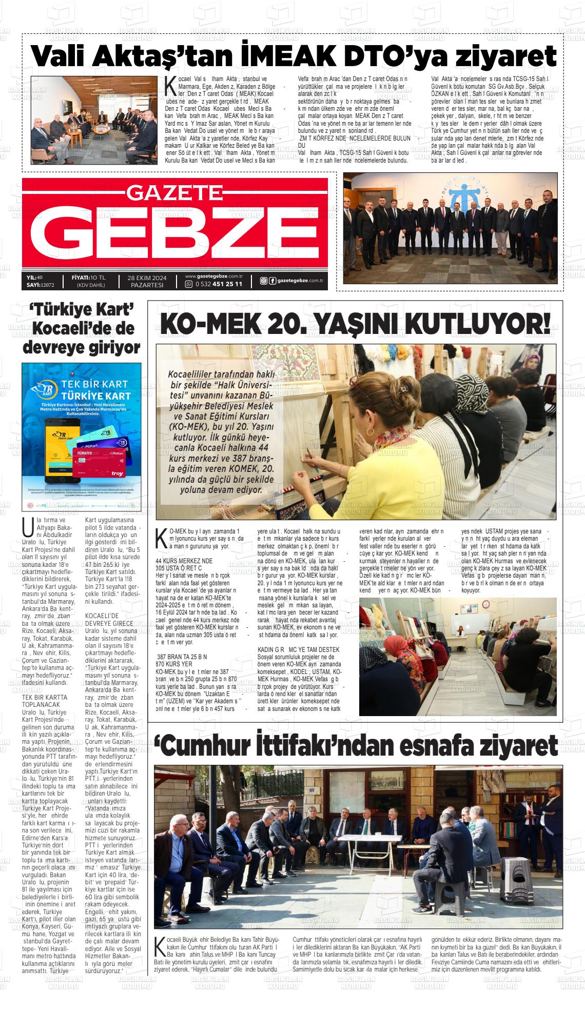 28 Ekim 2024 Gebze Gazete Manşeti