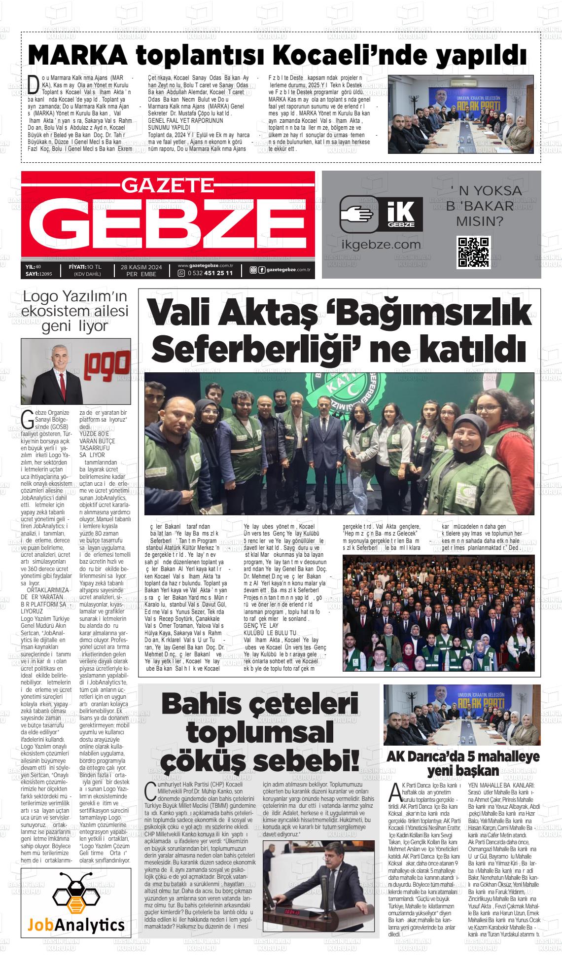 09 Ocak 2025 Gebze Gazete Manşeti