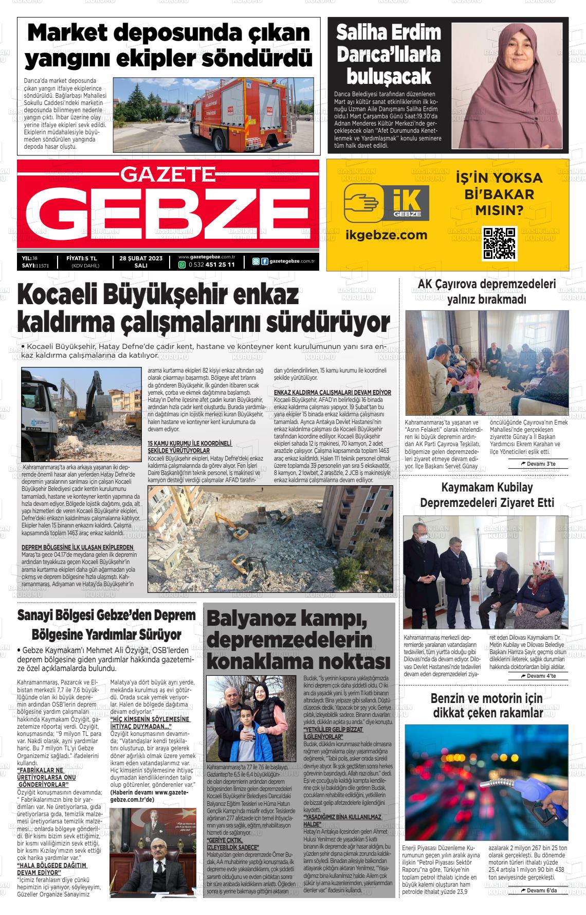 28 Nisan 2023 Gebze Gazete Manşeti