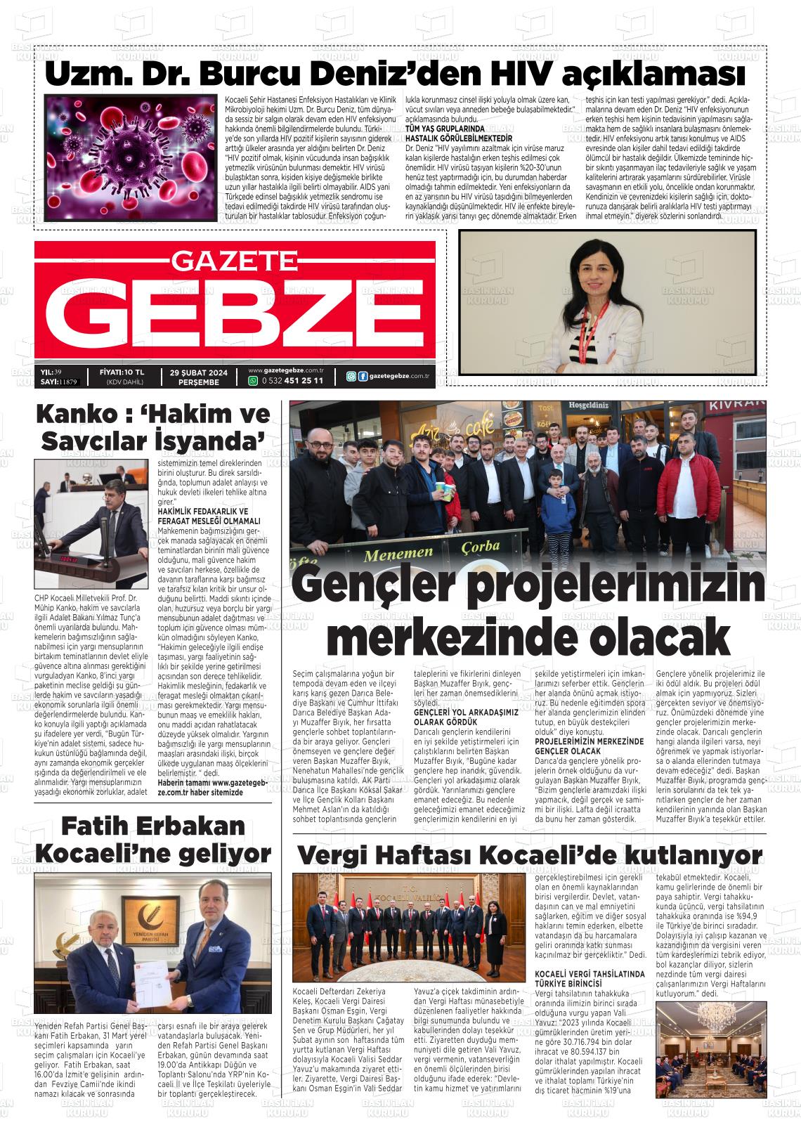 29 Şubat 2024 Gebze Gazete Manşeti