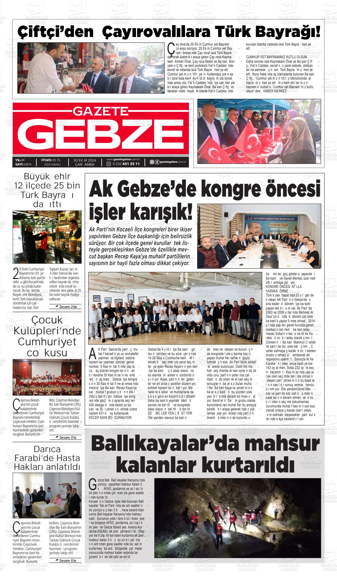 30 Ekim 2024 Gebze Gazete Manşeti