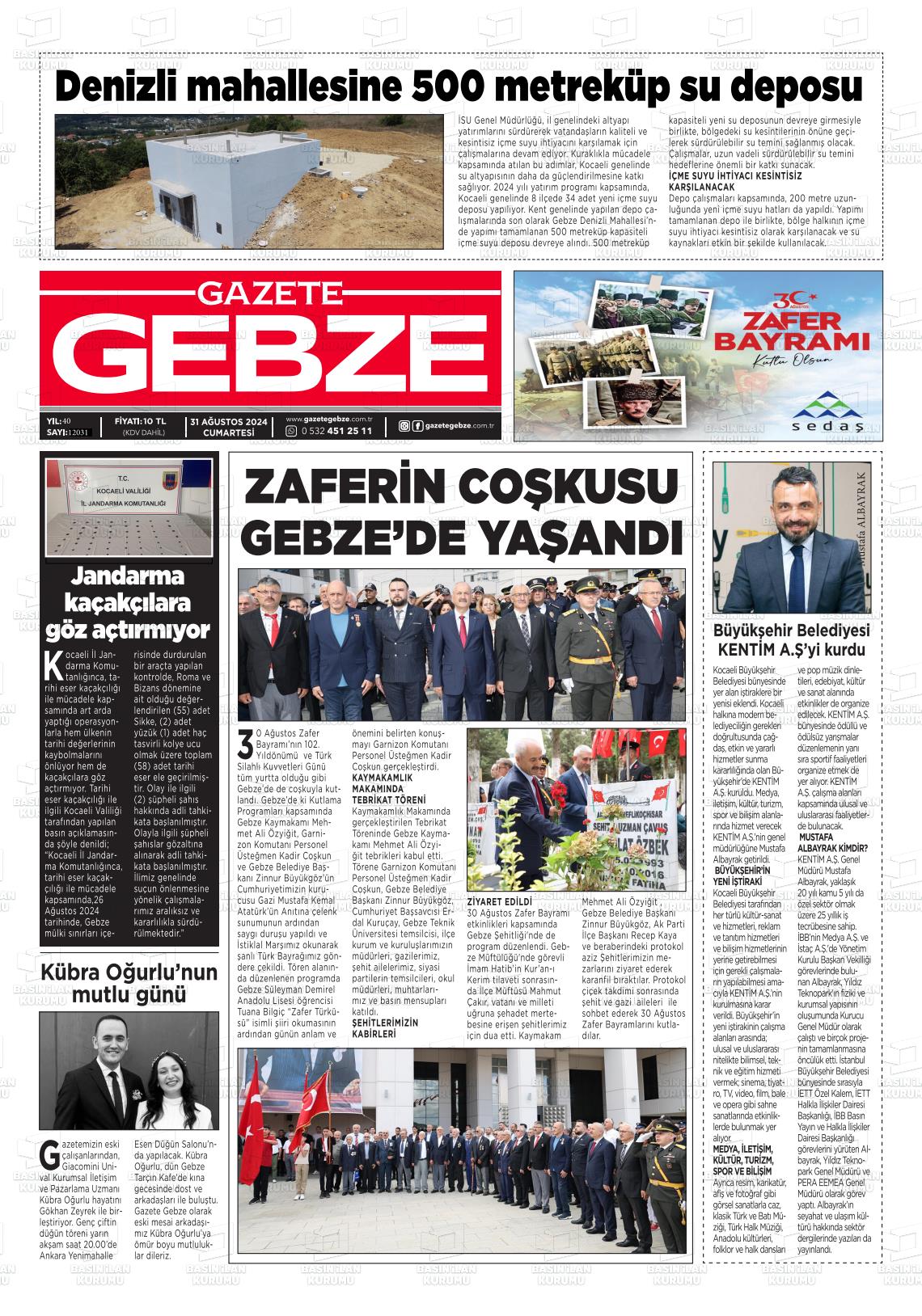 31 Ağustos 2024 Gebze Gazete Manşeti