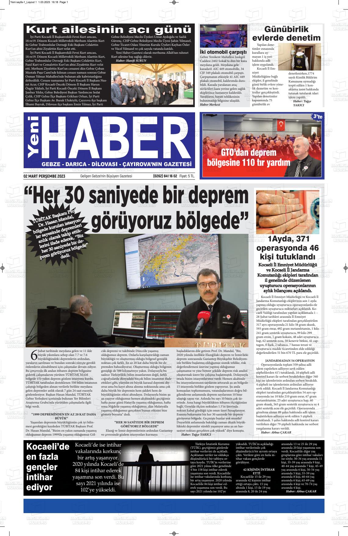 02 Mart 2023 Gebze Haber Gazete Manşeti