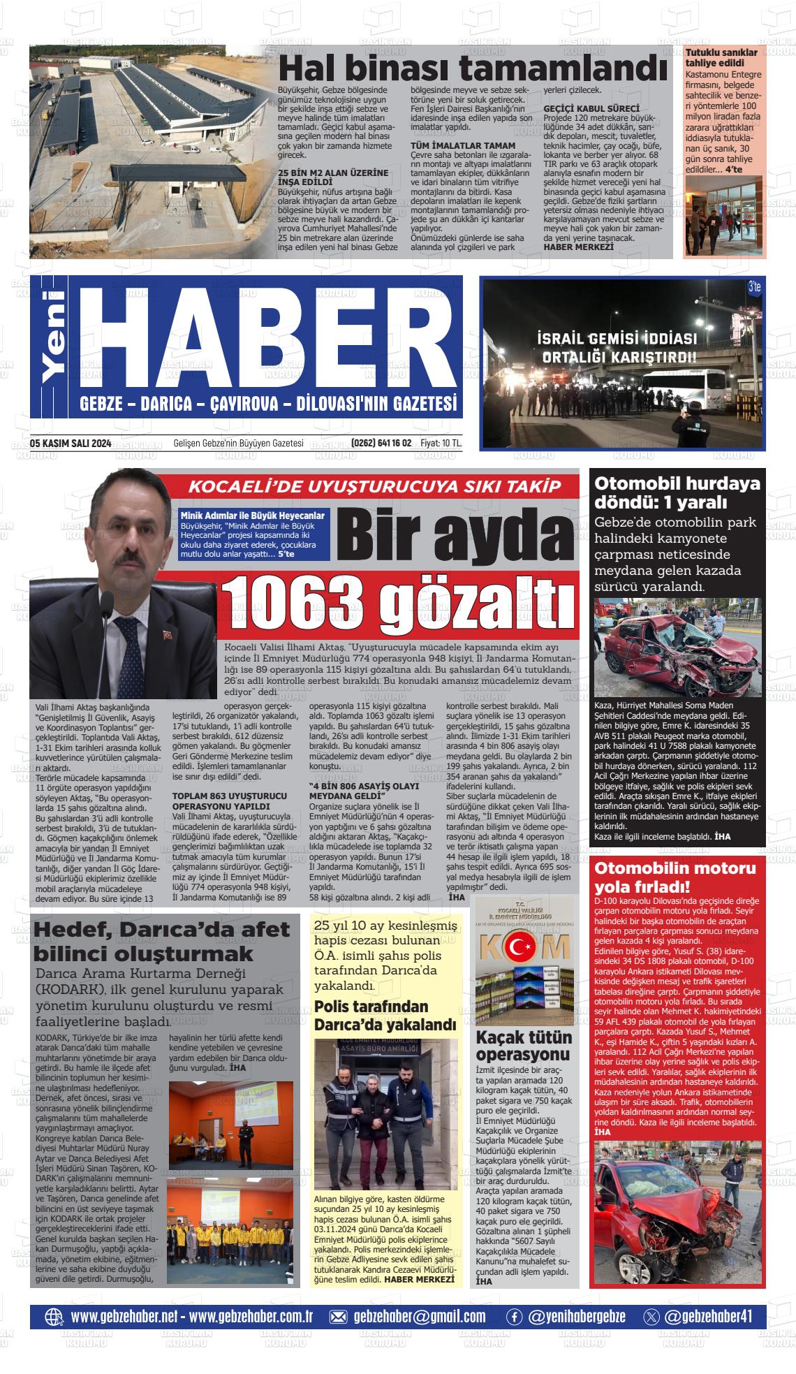 05 Kasım 2024 Gebze Haber Gazete Manşeti