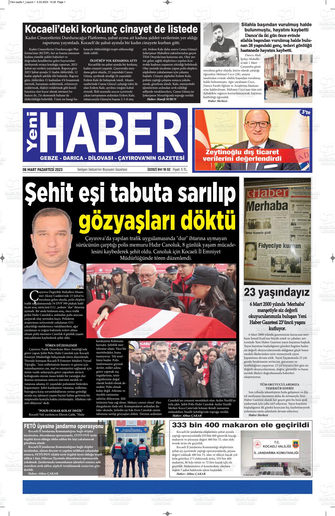 06 Mart 2023 Gebze Haber Gazete Manşeti