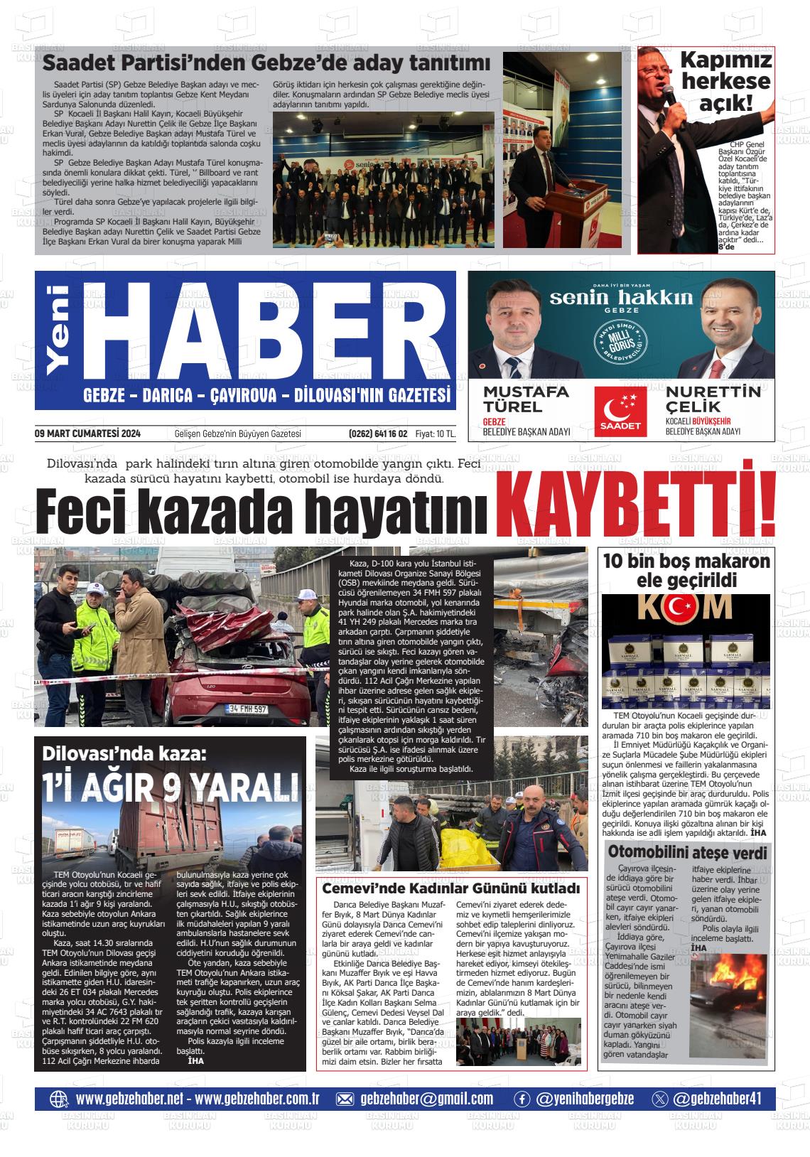 09 Mart 2024 Gebze Haber Gazete Manşeti