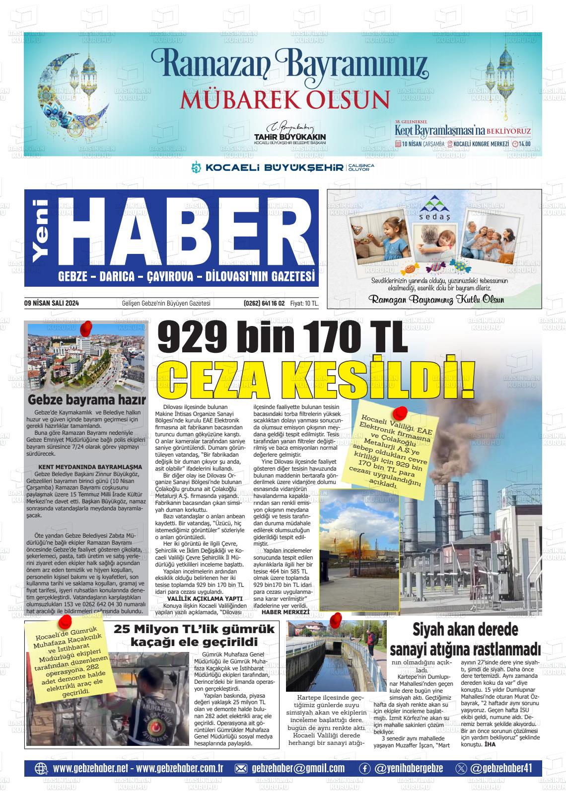 09 Nisan 2024 Gebze Haber Gazete Manşeti