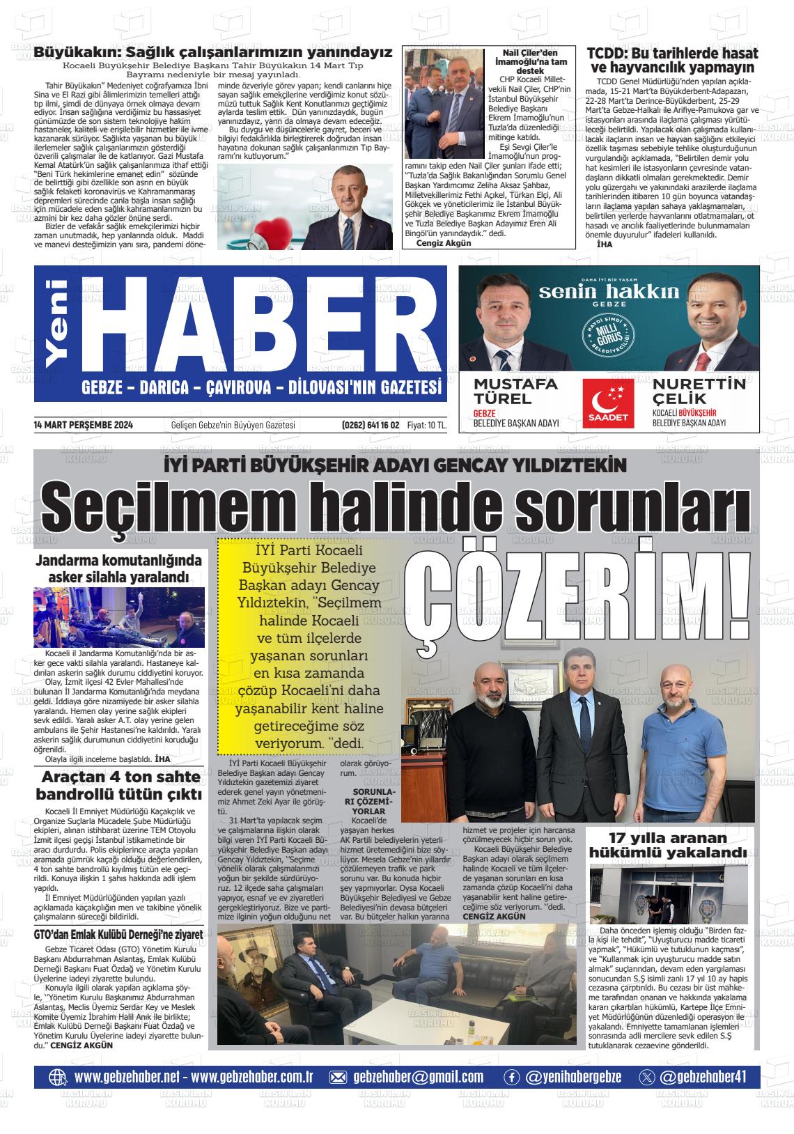 14 Mart 2024 Gebze Haber Gazete Manşeti