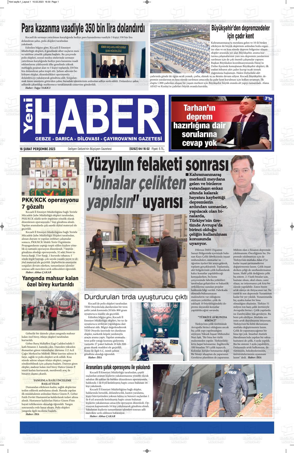 16 Nisan 2023 Gebze Haber Gazete Manşeti