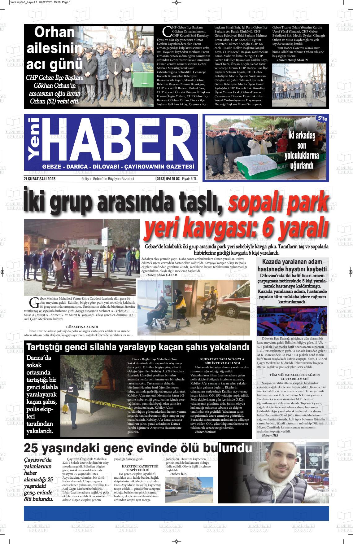 21 Şubat 2023 Gebze Haber Gazete Manşeti