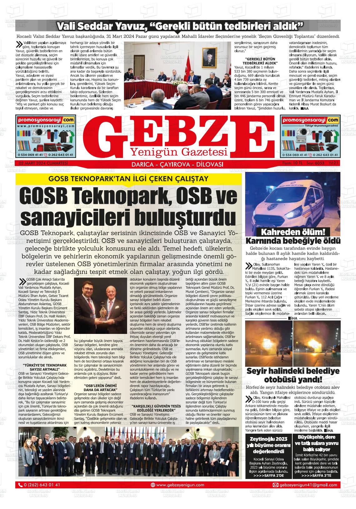 02 Mart 2024 Gebze Yenigün Gazete Manşeti