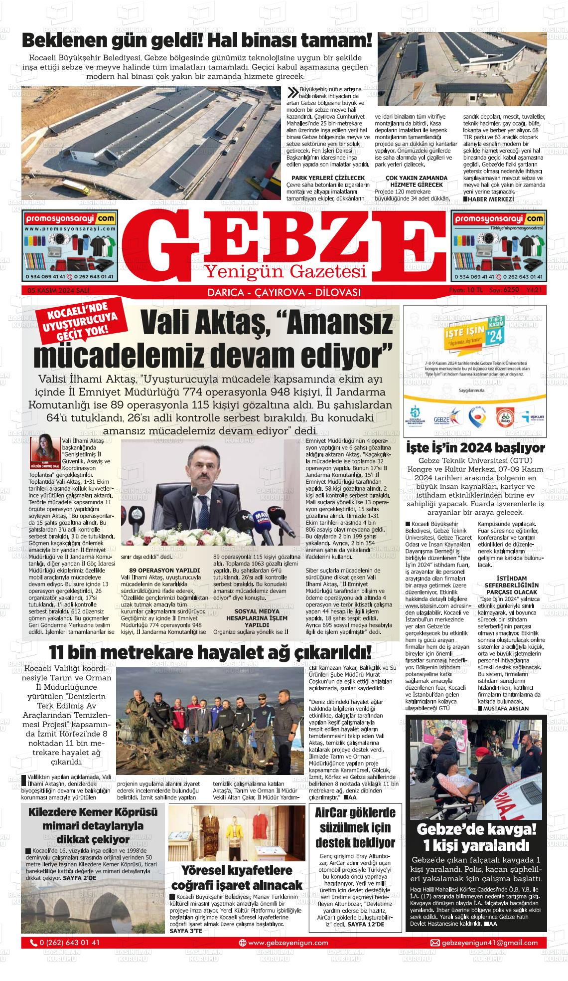 05 Kasım 2024 Gebze Yenigün Gazete Manşeti