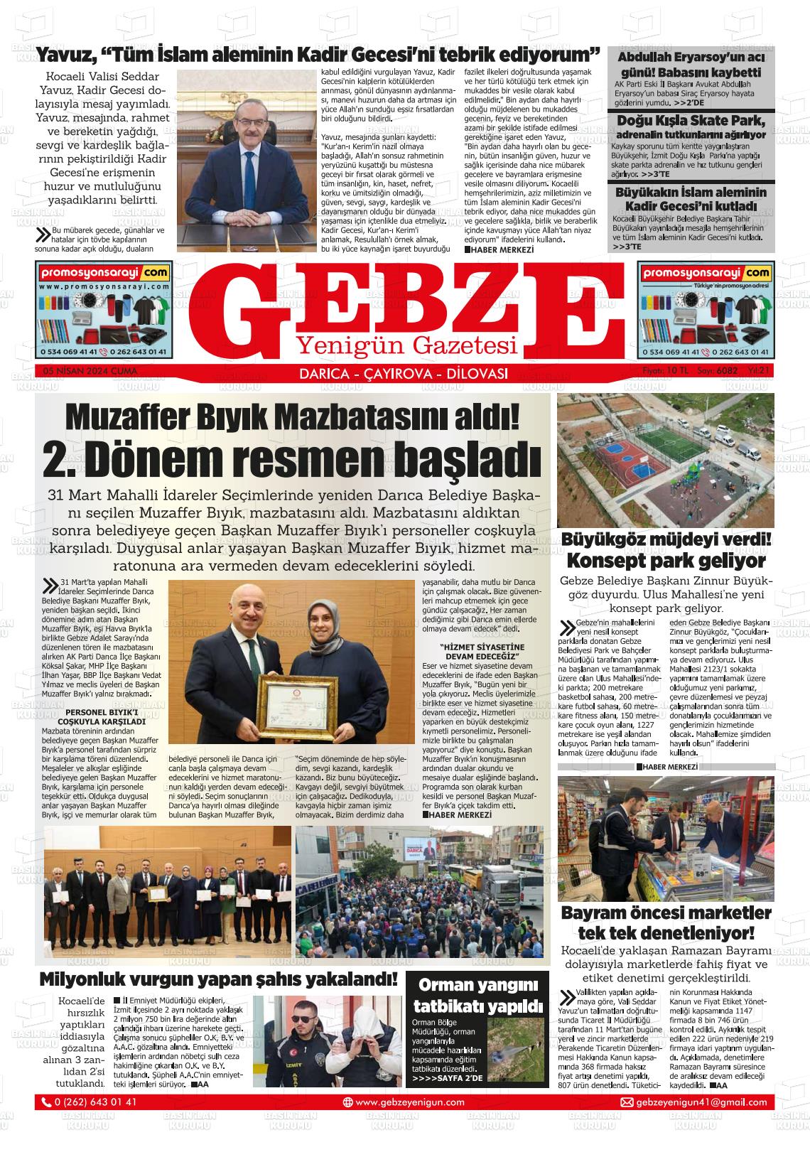 05 Nisan 2024 Gebze Yenigün Gazete Manşeti