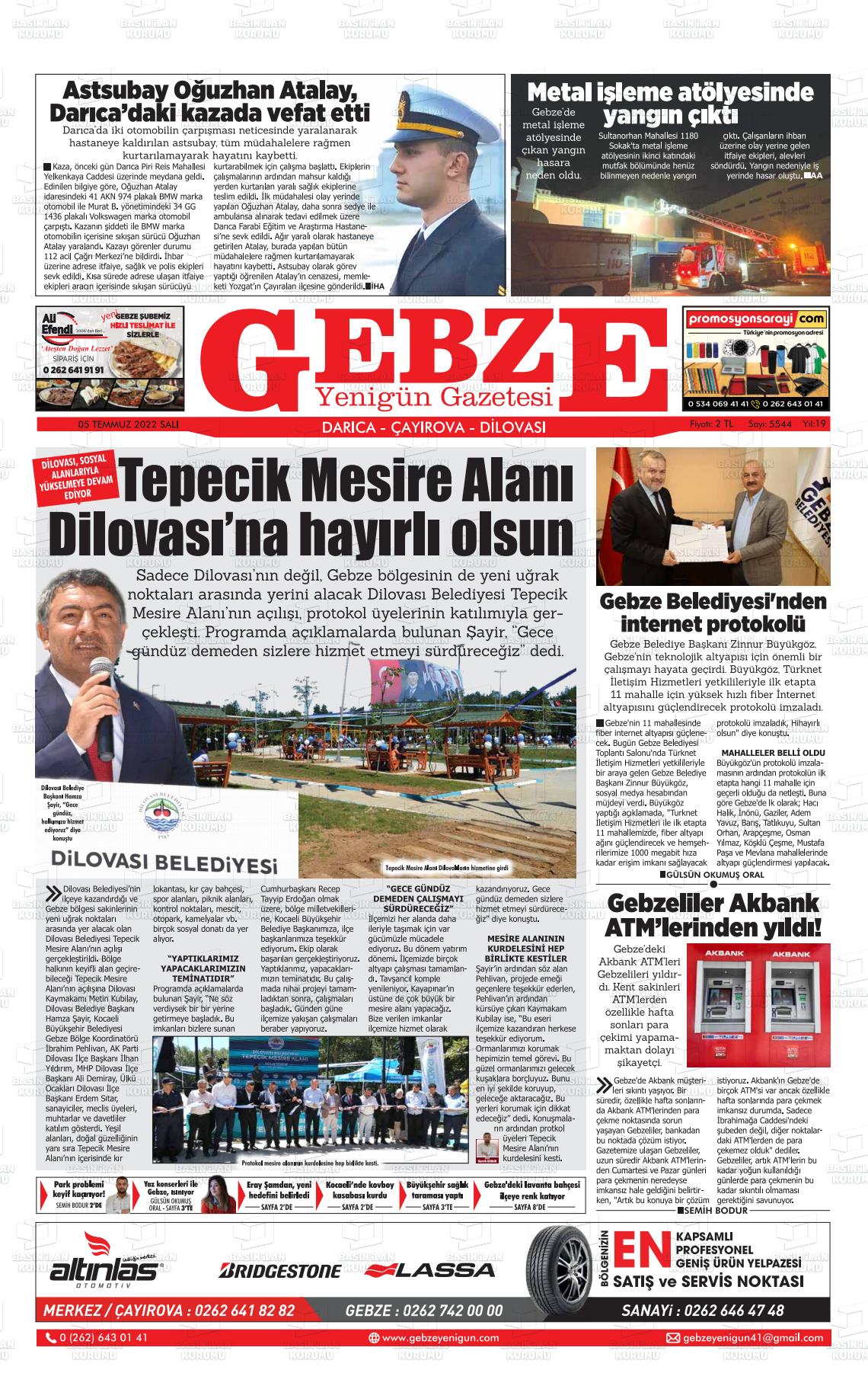 05 Temmuz 2022 Gebze Yenigün Gazete Manşeti