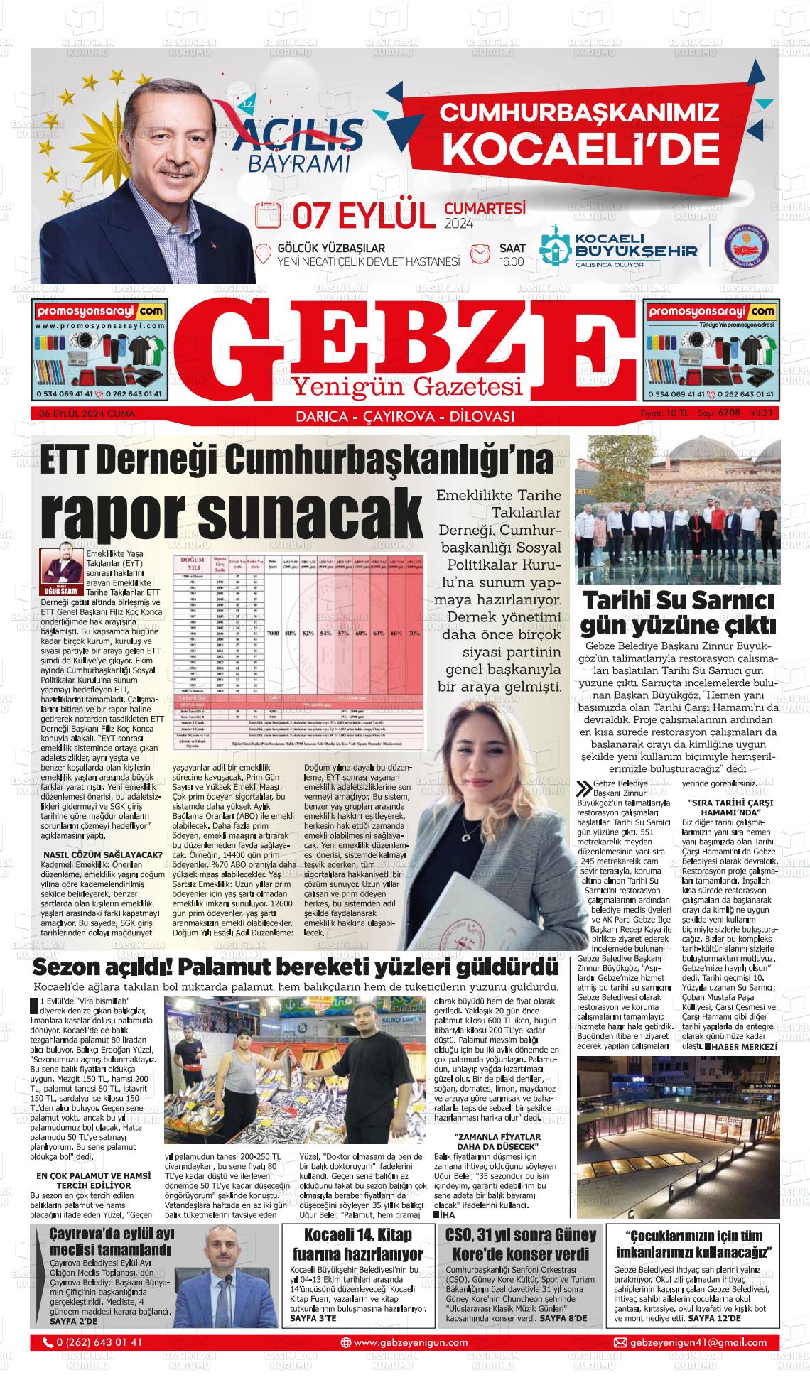 06 Eylül 2024 Gebze Yenigün Gazete Manşeti