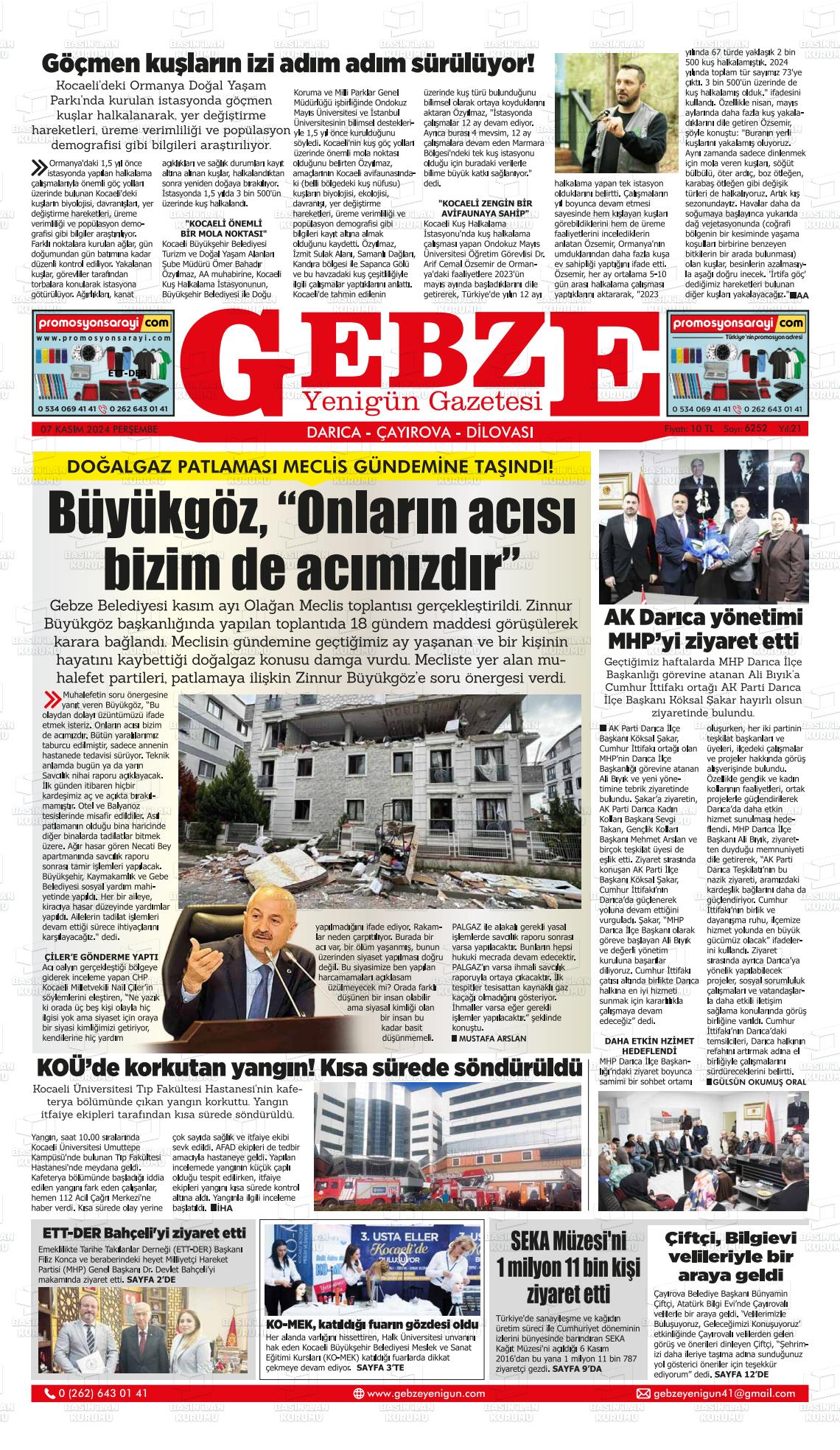 07 Kasım 2024 Gebze Yenigün Gazete Manşeti