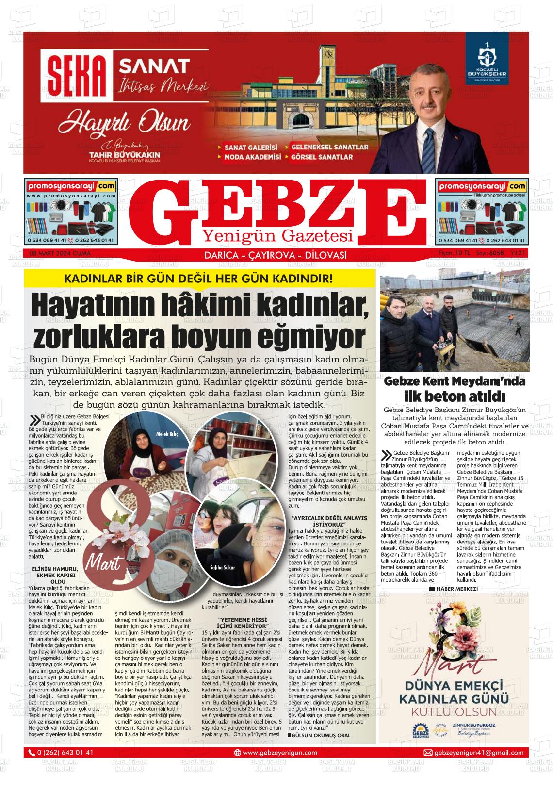 08 Mart 2024 Gebze Yenigün Gazete Manşeti