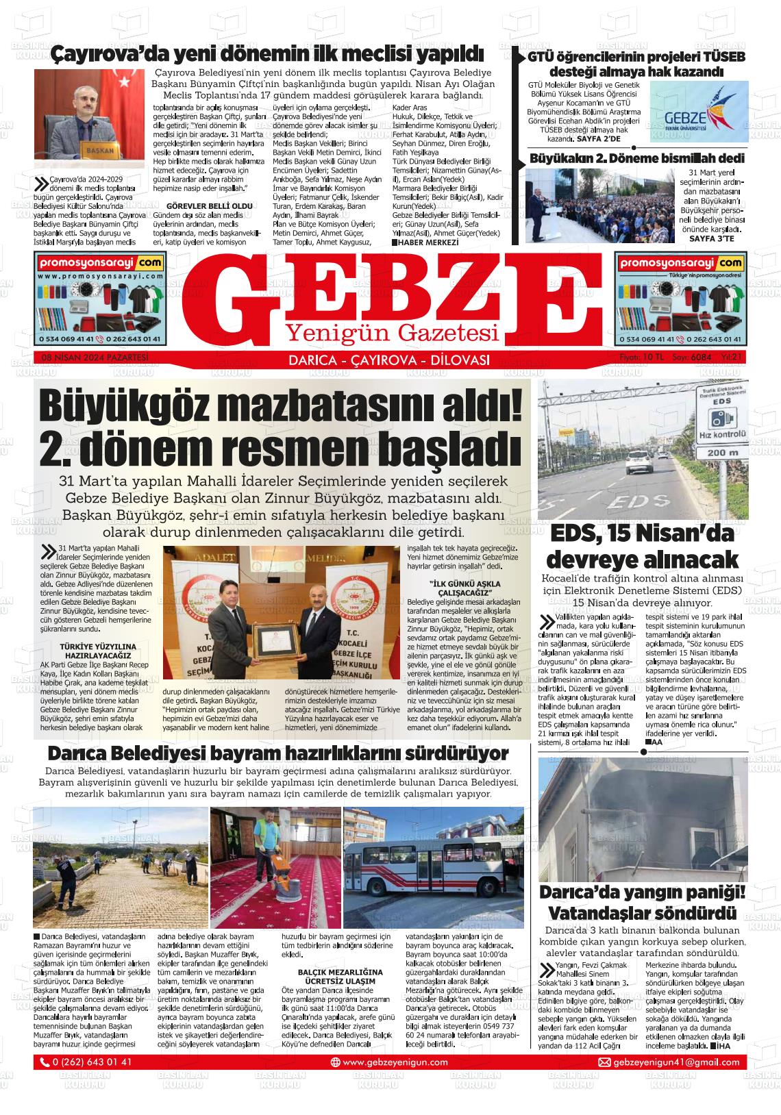 08 Nisan 2024 Gebze Yenigün Gazete Manşeti