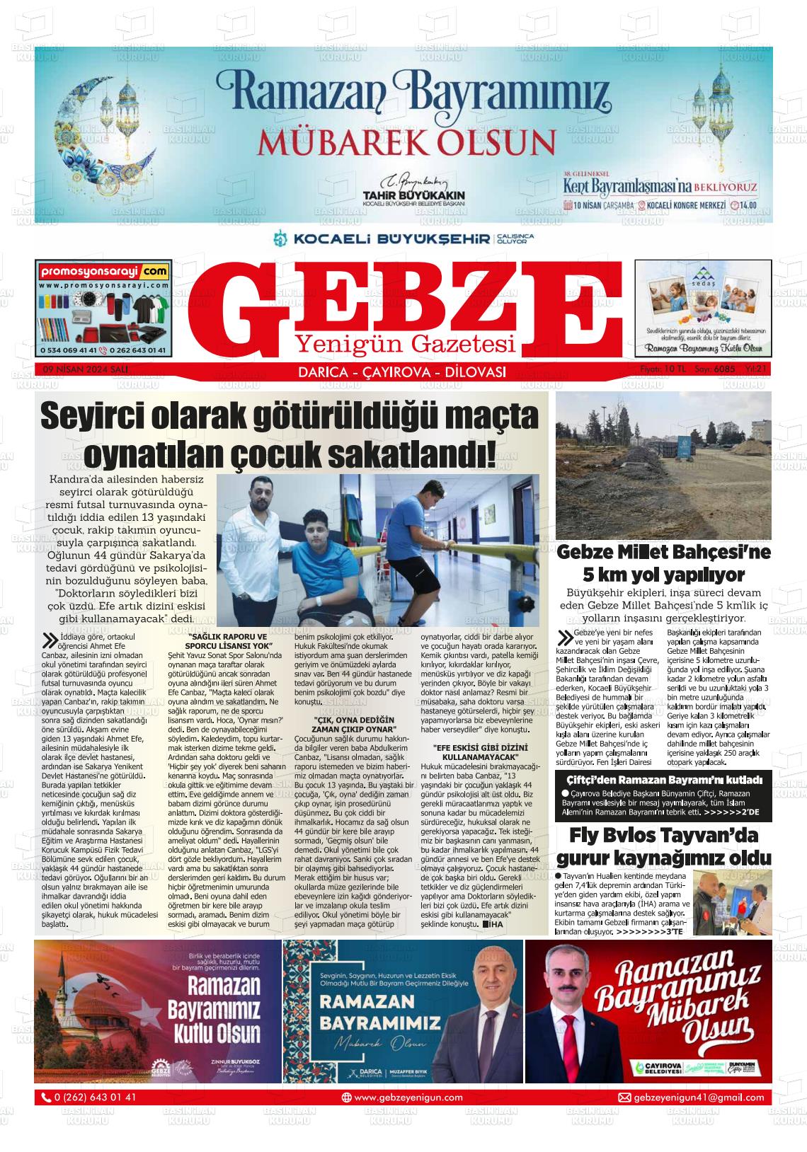 09 Nisan 2024 Gebze Yenigün Gazete Manşeti