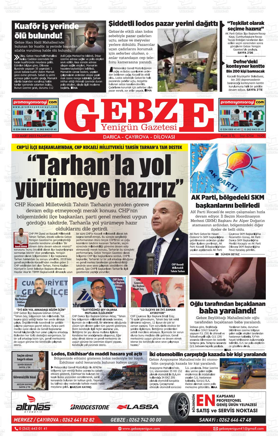 11 Mayıs 2023 Gebze Yenigün Gazete Manşeti