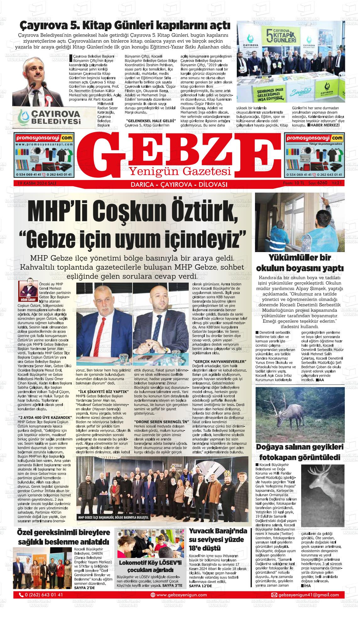 19 Kasım 2024 Gebze Yenigün Gazete Manşeti