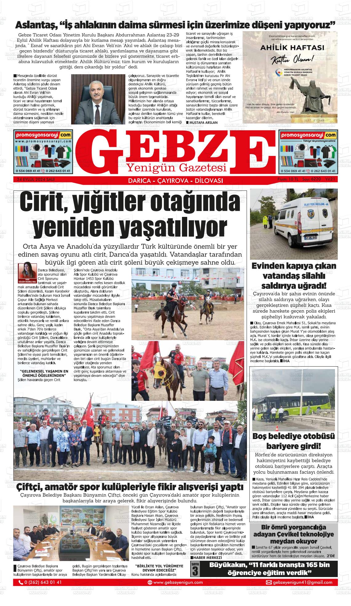 24 Eylül 2024 Gebze Yenigün Gazete Manşeti