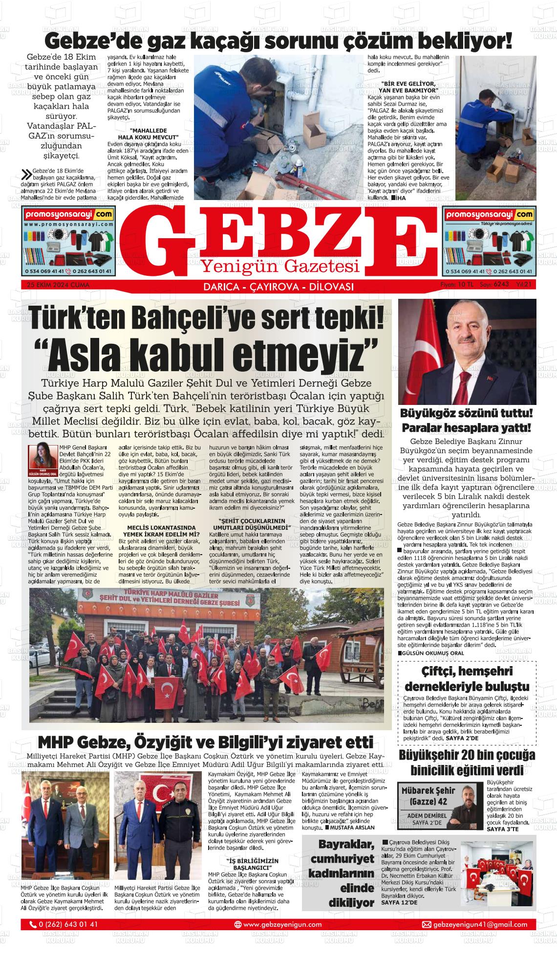 25 Ekim 2024 Gebze Yenigün Gazete Manşeti