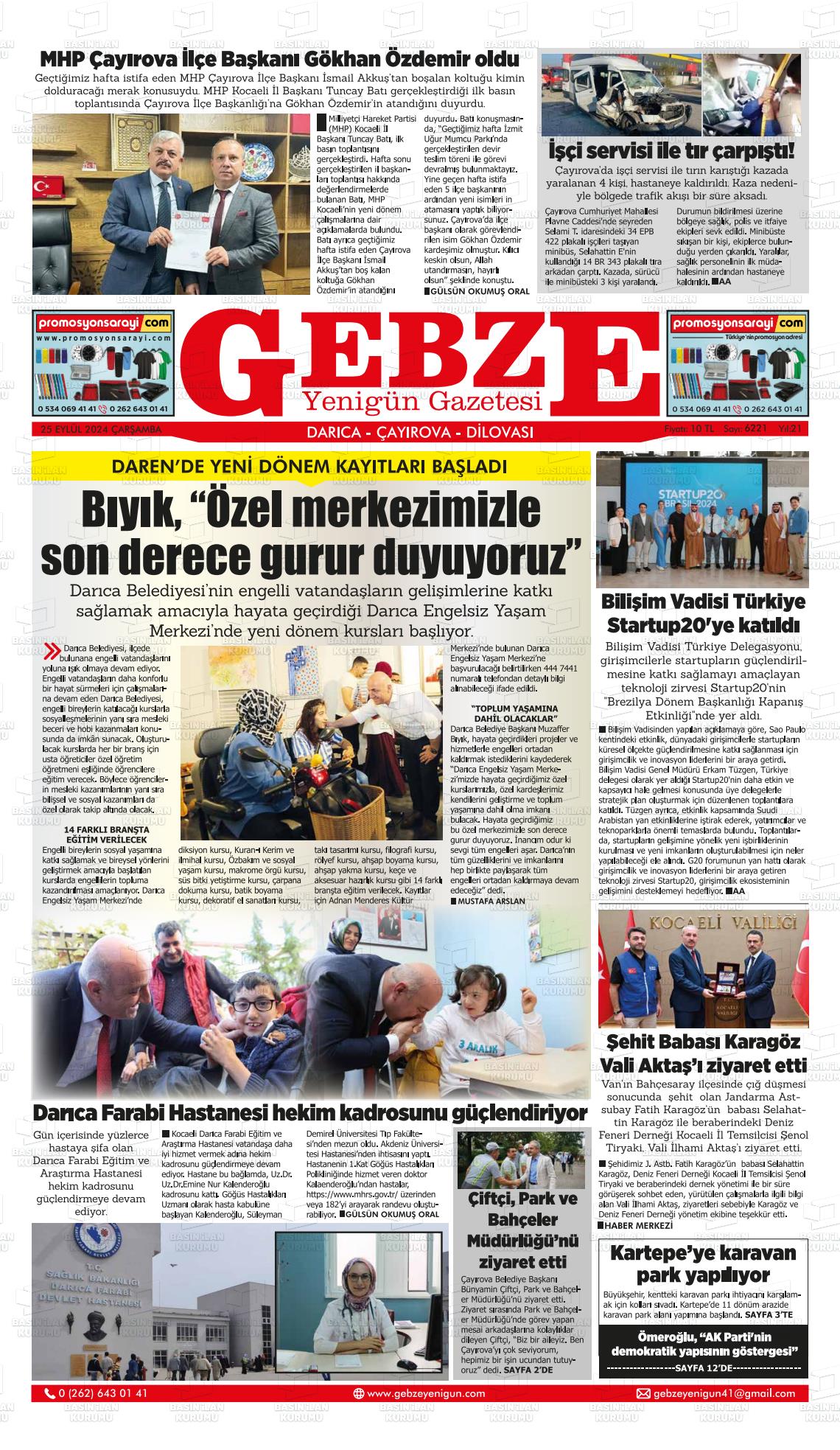 25 Eylül 2024 Gebze Yenigün Gazete Manşeti