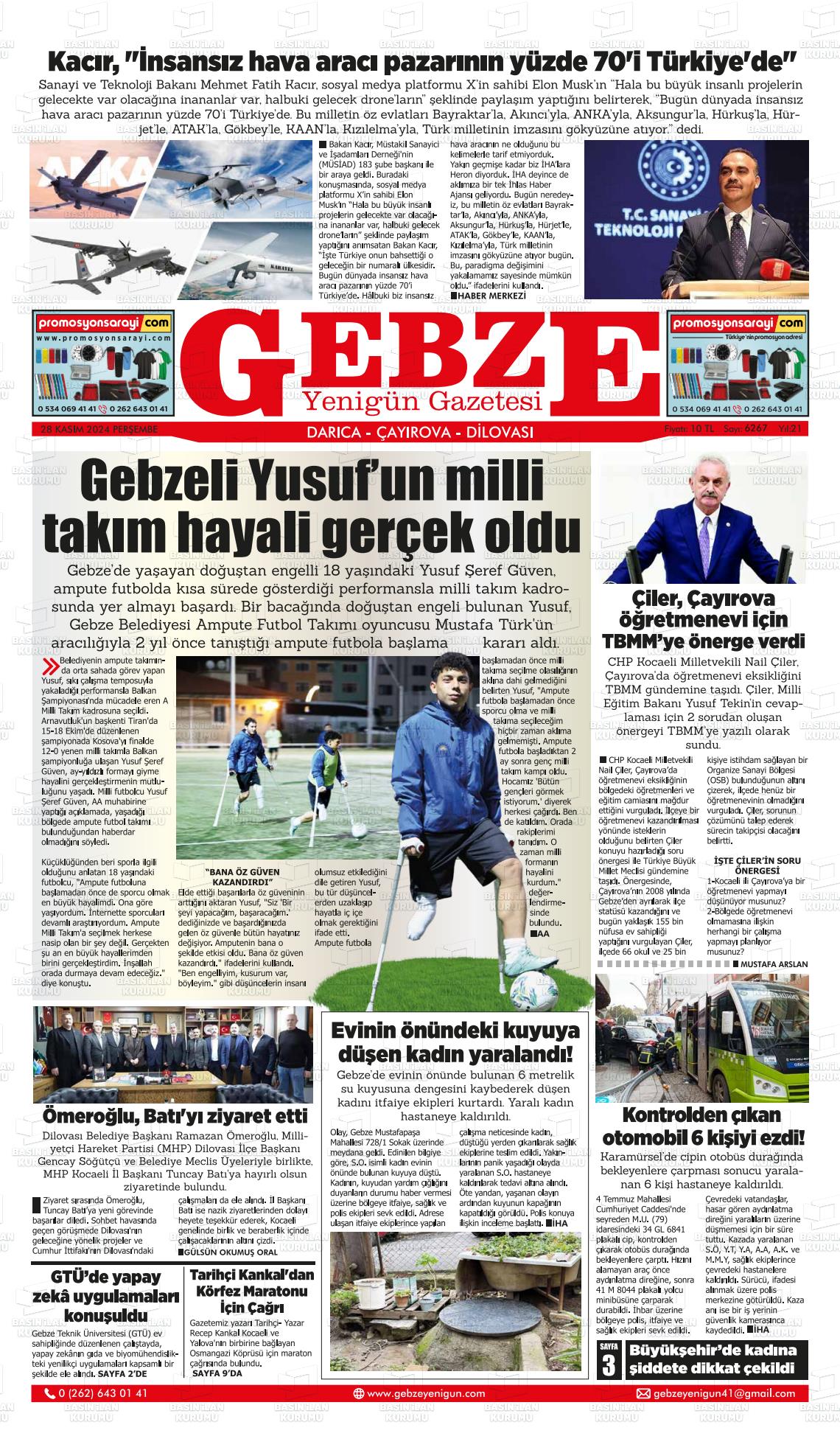 15 Aralık 2024 Gebze Yenigün Gazete Manşeti