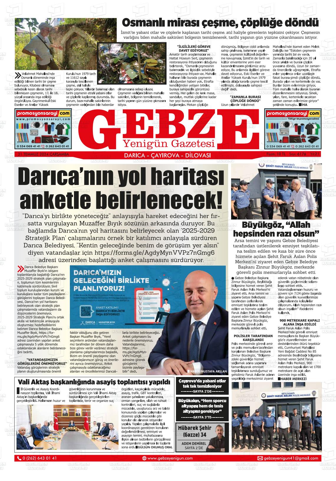 31 Temmuz 2024 Gebze Yenigün Gazete Manşeti